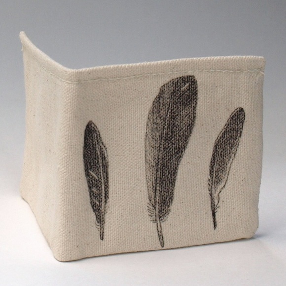 Canvas Wallet hand drawn feathers illustration beige tan small mens bifold - Picture 1 of 4